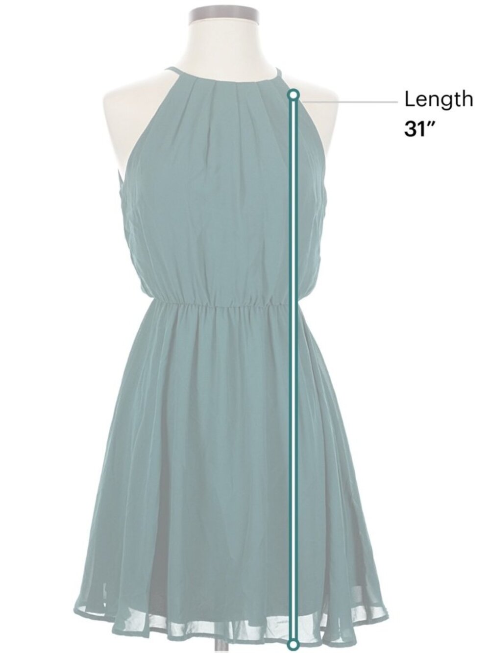 Lush Forest Green Halter Mini Dress with Elastic Waist Size M - Picture 9 of 9